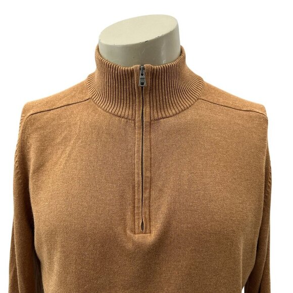 Banana Republic Silk Cashmere Quarter Zip Mock Neck Ribbed Sweater Brown Men‎ L - Picture 5 of 11